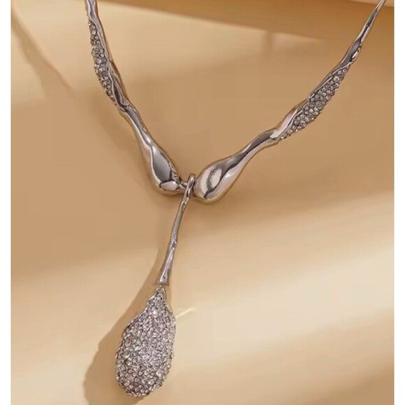 Crystal Teardrop Collar Necklace Silver Plate Alexis Bittar Solanales STYLE N01 - Picture 3 of 4